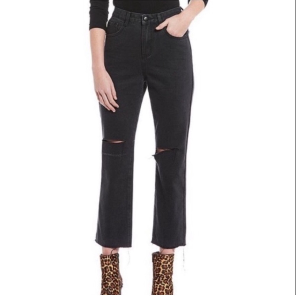 Black Jeans Gianni Bini Stella Distressed High Rise Cropped Straight Leg Size 26